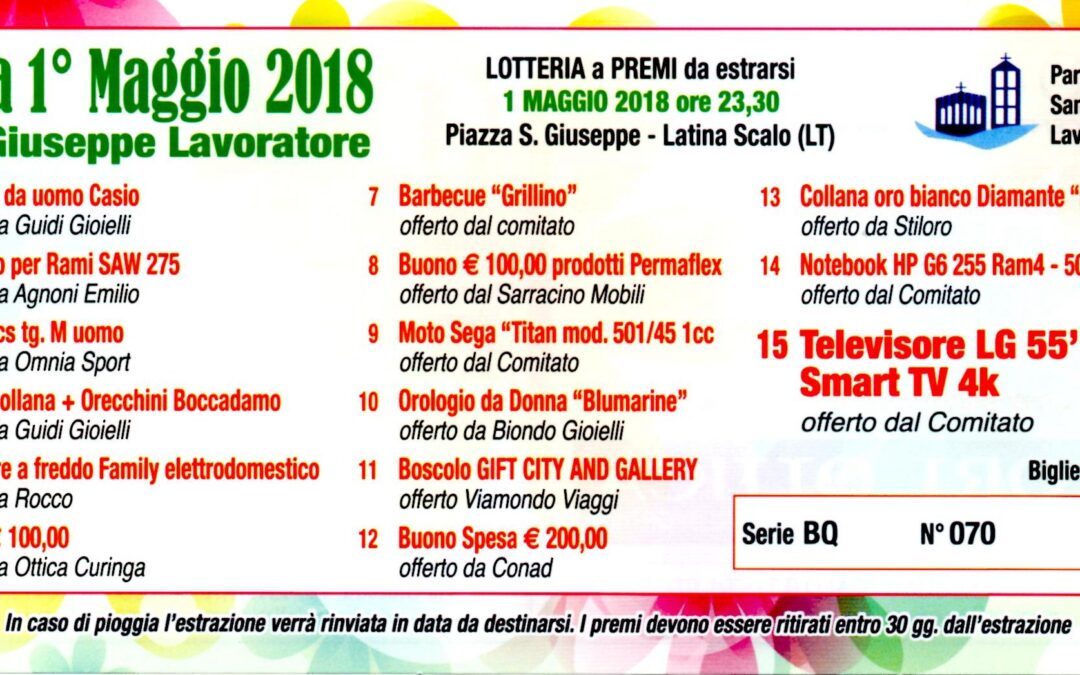 Lotteria del 1° Maggio 2018 Latina Scalo – i biglietti vincenti