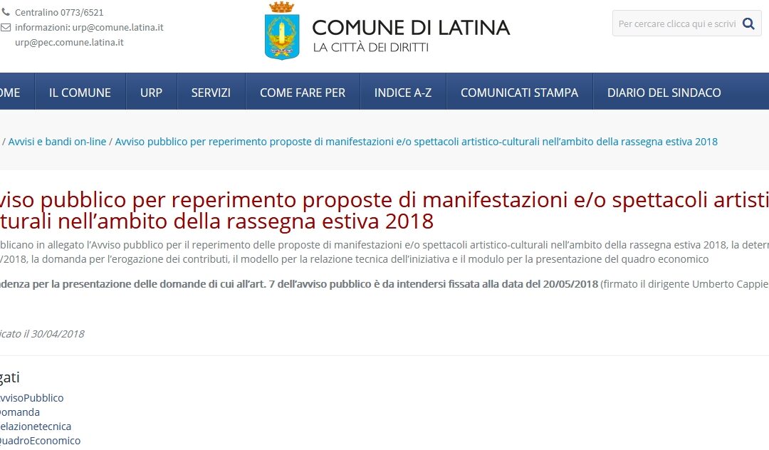 Bando del Comune di Latina per gli spettacoli del calendario estivo 2018: un’opportunita per Latina Scalo