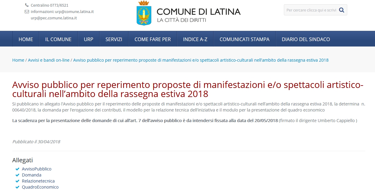 Comune Latina Bando Spettacoli Estate 2018