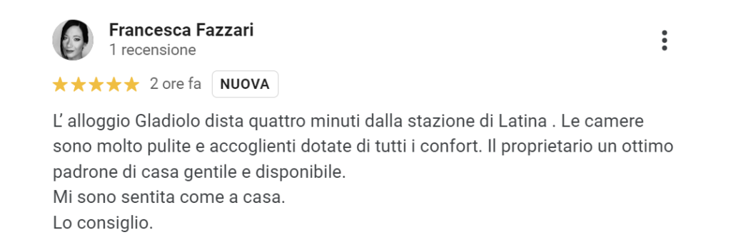 Alloggio Gladiolo Guest House - Latina Scalo - Recensione Google - Luglio 2024