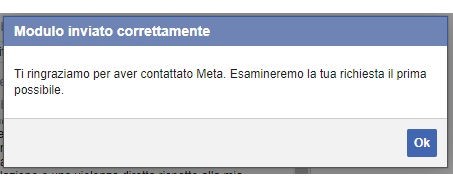 Combattere contro l'espansione dell'IA di Meta per difendere la propria privacy - box avviso presa in carico da parte di Meta