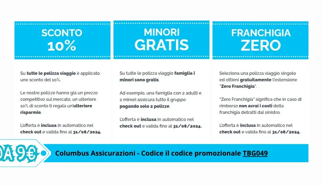 Sconto assicurazione viaggio fino al 31 agosto con Columbus | aggynomadi.it