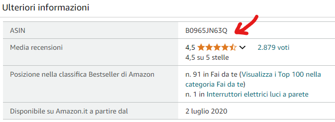 Codice ASIN Amazon Shopping